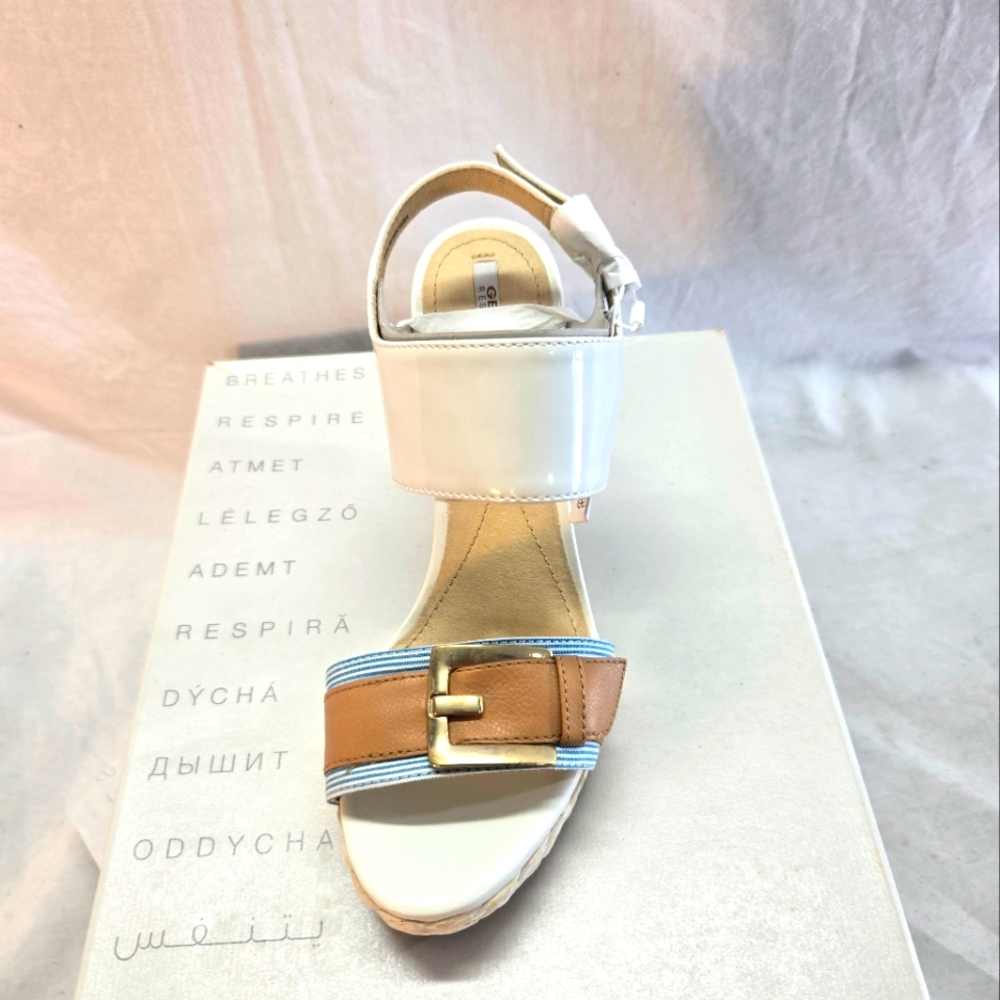 GEOX RESPIRA Donna Janira Women's 6 Patent Breaded Wedge Sandals New - Picture 1 of 6